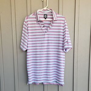FootJoy Men's Polo Shirt - Pink,Gray and White Stripes